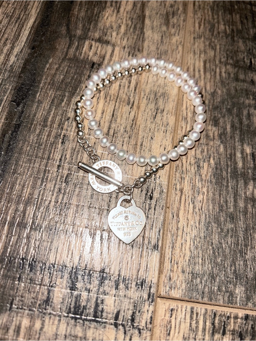 Tiffany & Co. Pearl and Silver Wrap Bracelet with Heart Tag - Picture 3 of 4